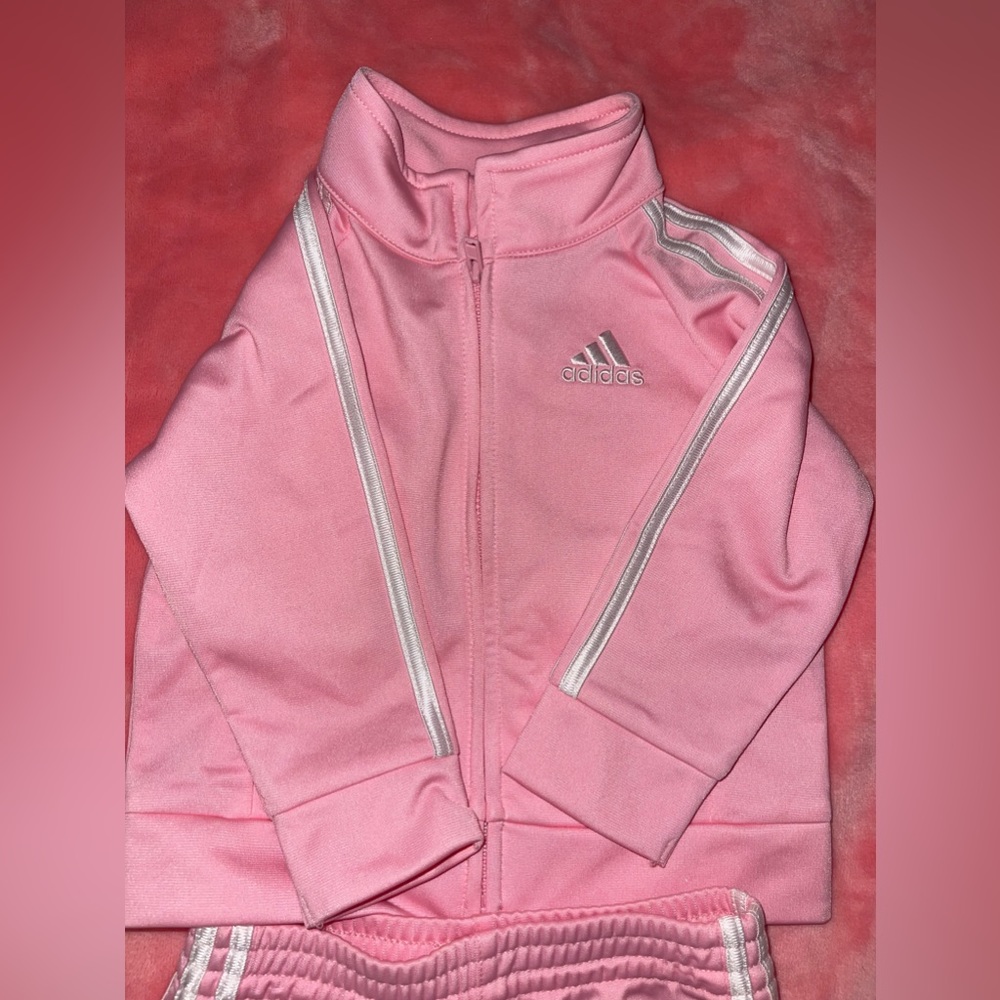 Adidas set for toddler girl light pink with white stripes